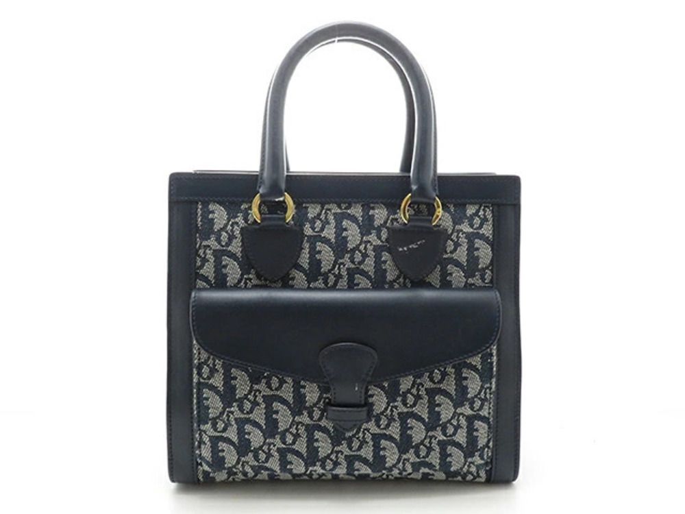 Christian Dior handbag Navy Blue canvas calfskin